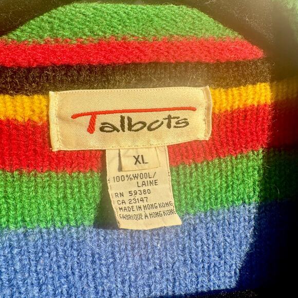 90s Talbots Multicolor Striped Wool Coat - Picture 3 of 5